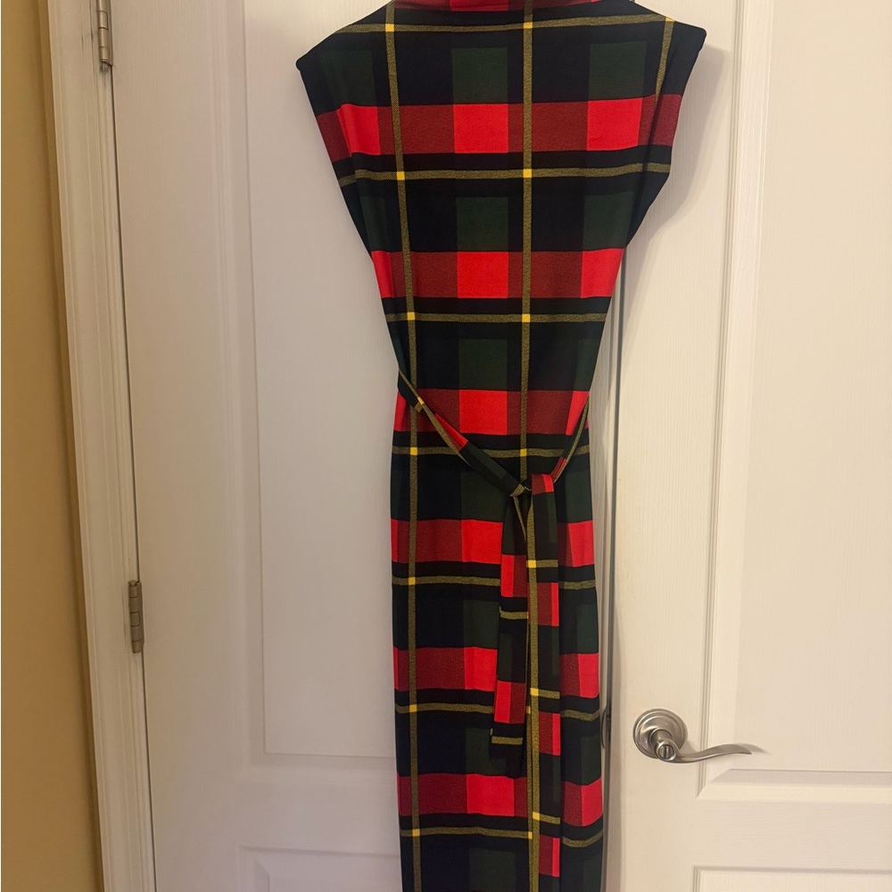 SHEIN Red and Green Plaid Belted stretch Maxi Dress